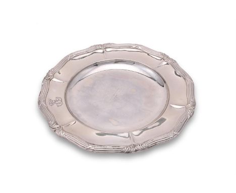 
	
		A FRENCH SILVER SHAPED CIRCULAR PLATE
		ODIOT, PARIS, MINERVA MARK
		With a foliate, reed and stitch border, engraved wi