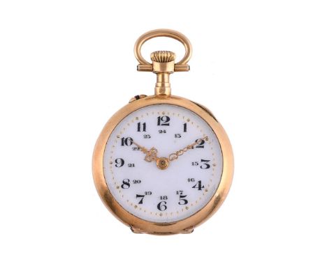 
	
		UNSIGNED
		A FRENCH KEYLESS WIND OPEN FACE FOB WATCH, NO. 77601
		Movement: Cylinder movement, three armed domed balance