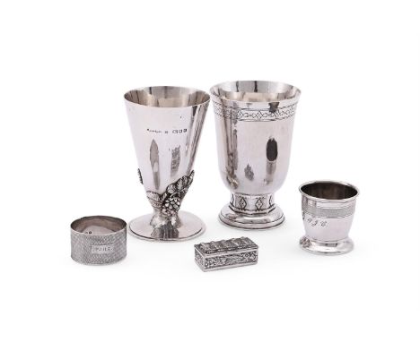 
	
		A COLLECTION OF SILVER ITEMS
		To include: a silver cup by Charles Boyton, London 1937, the tapering body with applied f