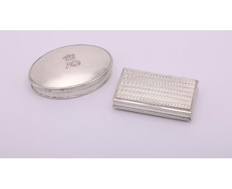 A GEORGE III SILVER RECTANGULAR SNUFF BOX JOSEPH TAYLOR, BIRMINGHAM 1810 With reeded decoration 7.5cm (3in) long
Together wit