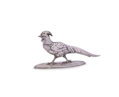 
	
		AN EDWARDIAN SILVER PHEASANT MENU HOLDER
		SAMPSON MORDAN &amp; CO., CHESTER 1906
		On an oval base
		10cm (4in) long
		