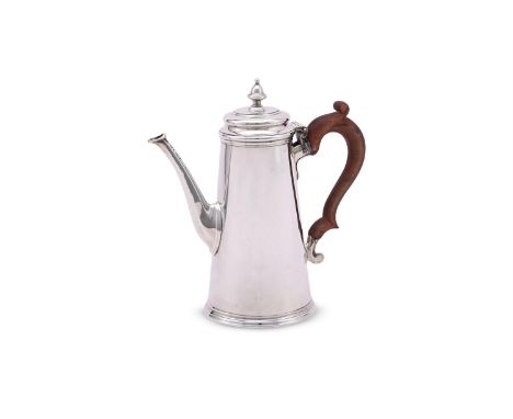 
	
		A SILVER SLIGHTLY TAPERING COFFEE POT
		COLLINGWOOD &amp; CO., LONDON 1970
		With a bell shaped finial to the ogee domed