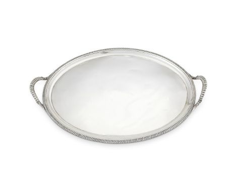 
	
		A GEORGE III SILVER OVAL TWIN HANDLED TRAY
		PETER &amp; WILLIAM BATEMAN, LONDON 1806
		With twin loop gadrooned handles