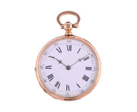 
	
		UNSIGNED
		A FRENCH GOLD COLOURED OPEN FACE FOB WATCH, NO. 6342
		Movement: Cylinder movement, three armed flat balance,
