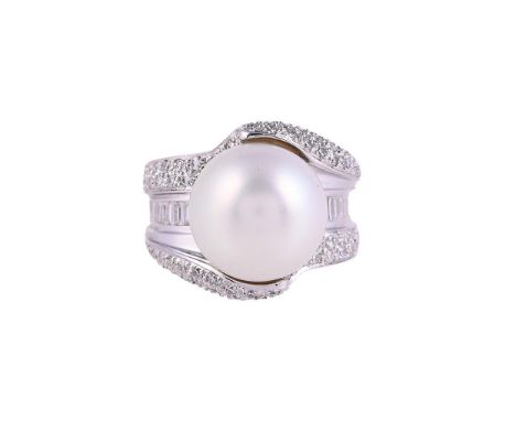 
	
		A SOUTH SEA CULTURED PEARL AND DIAMOND DRESS RING
		The13.8mm South Sea cultured pearl within a pavé set brilliant cut d