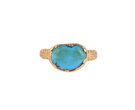 
	
		AN EARLY 20TH CENTURY TURQUOISE DRESS RING
		The shaped cabochon turquoise within a gold coloured cut down collet settin