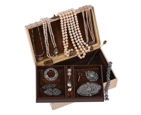 
	
		A SILVER COLOURED LAPPONIA NECKLACE AND A COLLECTION OF WHITE PASTE SET JEWELLERY 
		The Lapponia necklace with a fan sh
