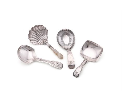 
	
		Y&nbsp;FOUR SILVER CADDY SPOONS
		To include: a George IV silver fiddle and thread pattern caddy spoon by Joseph Willmor