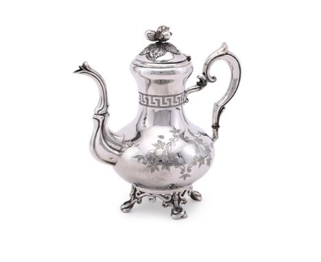 
	
		A FRENCH SILVER BALUSTER COFFEE POT
		DEBAIN &amp; FLAMENT, CIRCA 1880
		With a foliate finial to the domed cover, a dou