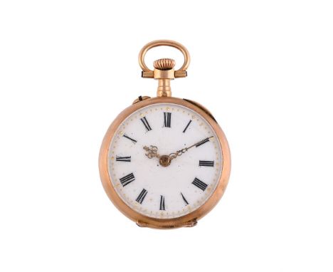 
	
		UNSIGNED 
		A FRENCH THREE COLOUR GOLD KEYLESS WIND OPEN FACE FOB WATCH, NO. 628, CIRCA 1900
		Movement: Cylinder moveme