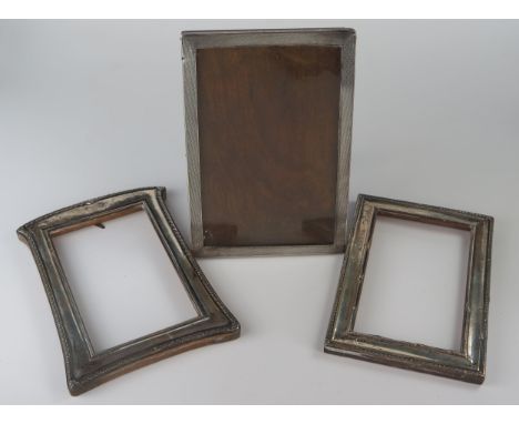 Silver Easel Back Photograph Frame with engine turned decoration, 7x4.5" aperture, Birmingham 1926 and two others with no gla