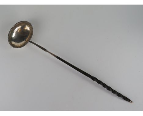 Georgian Silver Oval Toddy Ladle, marked with lion passant and initials WHM or WBM, 34.5cm 