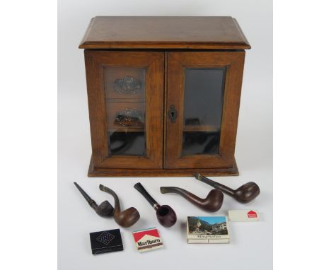 Edwardian Oak and Glazed Pipe Smoker's Cabinet with contents including pipes by Bruyere 