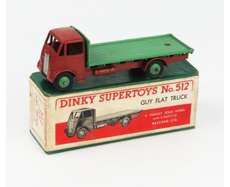 A Dinky Supertoys 512 Guy Flat Truck type 1 cab, brown cab, wings and chassis, mid green back, unpainted hook in early green 