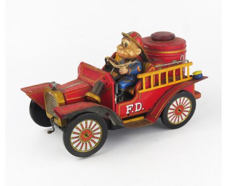 A 1960's TN Toys Nomura Tinplate Battery Operated Fire Engine, untested and incomplete 