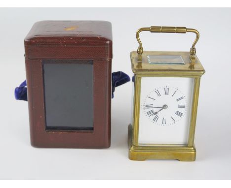 Brass Carriage Clock with case, 17.5cm. Running
