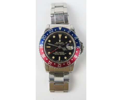 ROLEX Oyster GMT Master Chronometer with Pepsi bezel, Ref: 1675, 40mm case no. 1384613, calibre 1570 movement no. 10745, clas