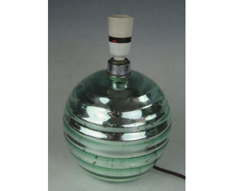 Green Mirrored Glass Lamp Base, c. 19.5cm high 