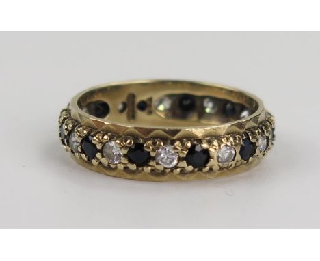 9ct Gold, Sapphire and CZ Eternity ring, size O, 3.2g 