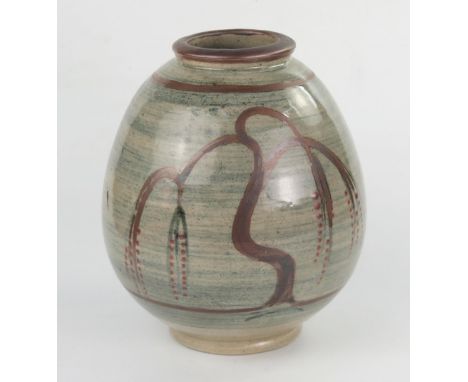 David Leach Studio Pottery Vase decorated with a tree design, 21cm 