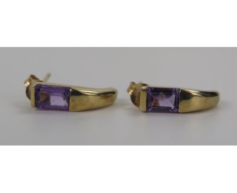 9ct Gold and Amethyst Stud Earrings, 16mm drop, 1.9g 