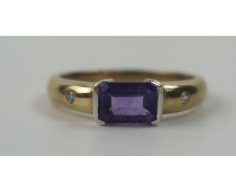 9ct Gold, Amethyst and Diamond Ring, size N.5, 2.7g 