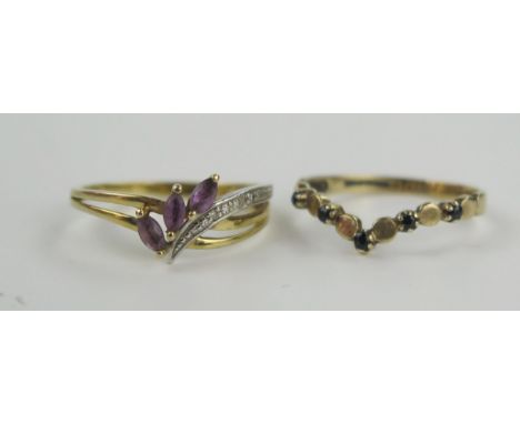 A 9ct Gold and Sapphire Ring (size J.5) and one other (size N.5), 2.6g 