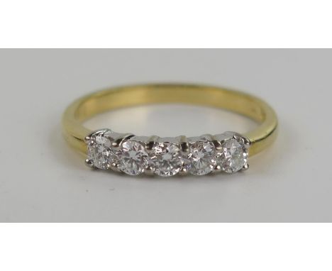 A Modern 18ct Yellow Gold and Diamond Five Stone Ring, EDW .5ct, size 0.5, 2.9g 