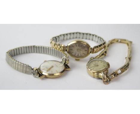 ROTARY Ladies 9ct Gold Wristwatch, one other 9ct gold wristwatch (both running) and gold plated wristwatch 