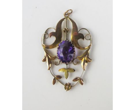 9ct Gold and Amethyst Pendant, 2g