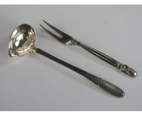 A Small Georg Jensen Ladle (c. 13cm) and pastry fork 