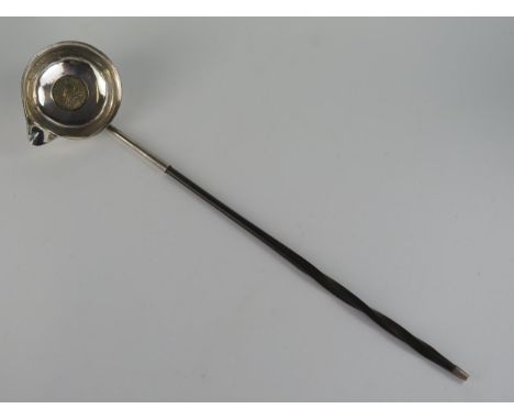 George III Silver Toddy Ladle with inset 1787 coin, 33cm 