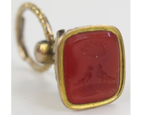 Georgian Gold Jump Ring (15mm diam.) and gold plated  seal with orange agate matrix decorated with a pair of birds and with a