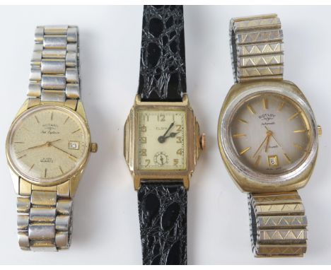 1960's ROTARY Automatic Wristwatch (running, one other ROTARY (quartz movement, not running) and ELGIN gold plated wristwatch