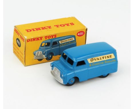 A Dinky Toys 481 Bedford 10 CWT Van "OVALTINE" in blue with blue hubs. Near mint in good box with minor print loss 