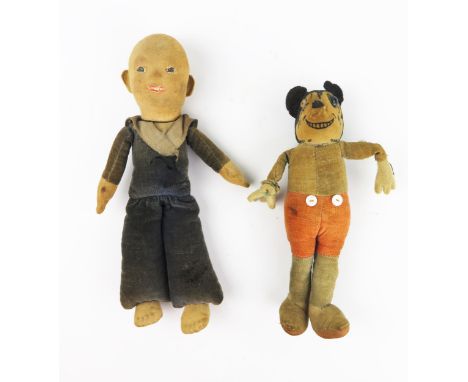 A Circa 1930's Dean's Rag Book Mickey Mouse Plush Toy (17.5cm) and Sailor Boy (22cm) a/f 