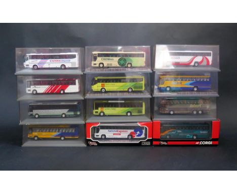 12 Corgi Original Omnibus 1:76 Scale Model 'Newer Style' Coaches (cases grubby) 