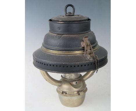 Antique Paraffin Lamp Pendant Light with white enamel reflector, 38cm drop 