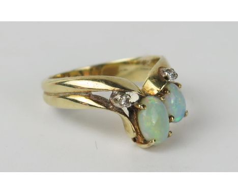 14ct Gold, White Opal and Diamond Ring, size M.75, 