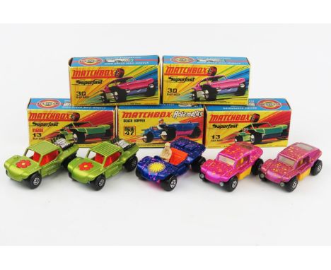 A Matchbox Superfast Buggy Group - (1,2) 13b Baja Buggies in lime green, orange interior, black exhausts in H type box variat