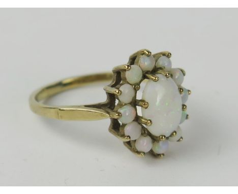 9ct Gold and Opal Cluster Ring, 14x11mm head, size K, 2g 