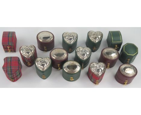 Fifteen modern Ring Boxes (eleven with hallmarked silver tops) 