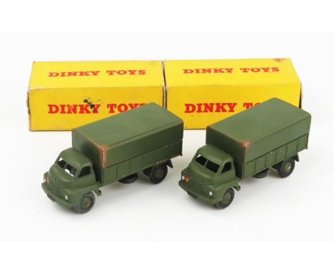 Two Dinky Toys 621 3-Ton Army Wagons without windows and no driver in yellow non-picture boxes. Very good as there some rust 