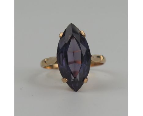 Alexandrite Marquise Cut Ring in an Egyptian gold setting, the 20x10mm stone with a good range of colour change, size R.5, 5.