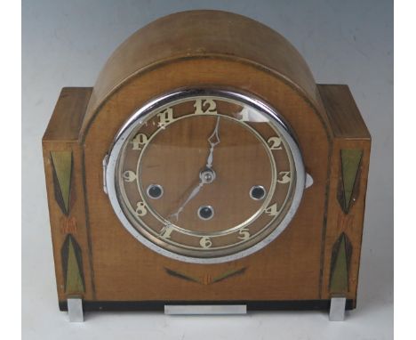 Art Deco Mantle Clock striking on five gongs, 26cm wide. Running 