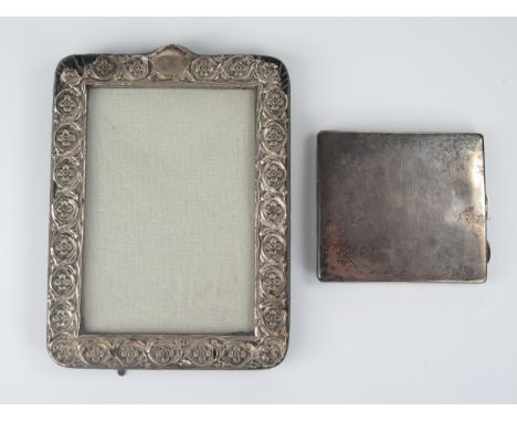 Heavy Silver Cigarette Case, Birmingham 1932, William Hair Haseler, 134g, and damaged silver photograph frame 