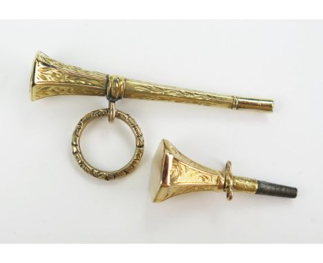 Two 19th Century Gold Watch Keys, one set with agate and a jump ring (45mm), 7.1g 