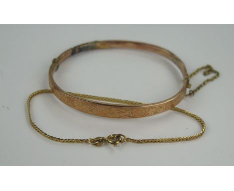 7" 9ct Gold Bracelet and damaged 9ct gold hinged bangle, 7.9g 