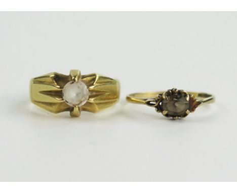 Unmarked Gold and Paste Solitaire Ring (size N, 4.9g), 9ct gold and smoky quartz ring (size M, 1g) 