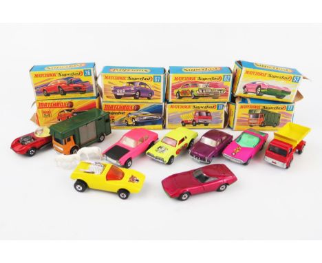 Matchbox Superfast G/H type Boxed group - 17a Horse Box, 36b Draguar, 40a Vauxhall Guildsman, 52a Dodge Charger Mk III, 54b F